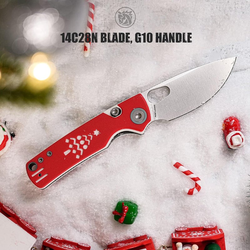 Vosteed Porcupine EDC Pocket Knife - 2.99" 14C28N Satin Blade - Top Liner Lock, Red & White G10 Handle - Camping, Hiking Knives - A2617 - Image 5